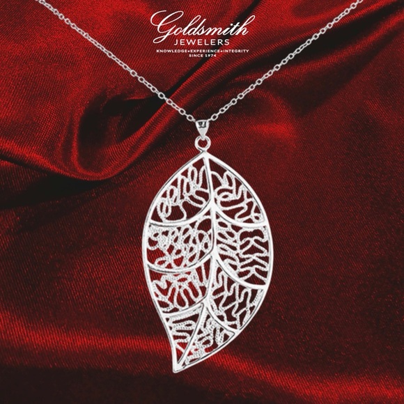 Goldsmith Jewelry - NEW .925 Sterling Silver 18” Large Filigree Leaf Pendent Necklace